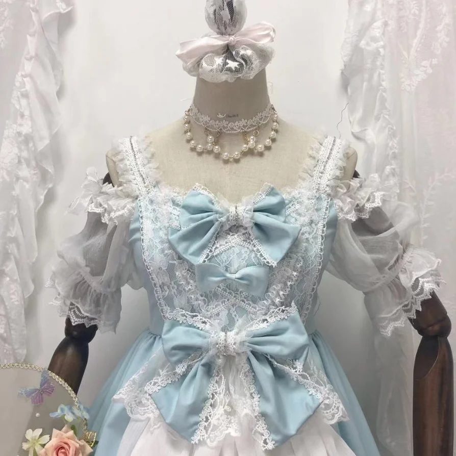Kawaii/свадебное платье в стиле Лолиты с розами; jsk; винтажное кружевное платье принцессы с высокой талией для девочек в японском стиле; Vestidos