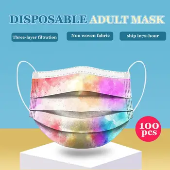 

Filter Mask 10/50/100/200pcs Disposable Mask Non-woven 3 Layer Tie Dye Printed Christmas Breathable Adult Face Mouth Masks