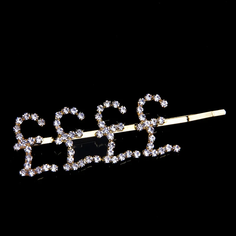 FFFF-Gold StoneFans$ рубль буквы со стразами заколки металлические заколки Заколки головные уборы аксессуары для укладки волос для женщин - Окраска металла: FFFF-Gold