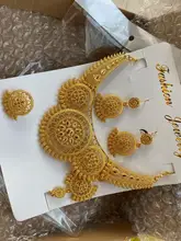 Conjunto de joyas africanas para mujer, collar, pendientes, pulsera para mujer, conjunto de joyería india de Dubái, anillo Número Romano, regalo de oro