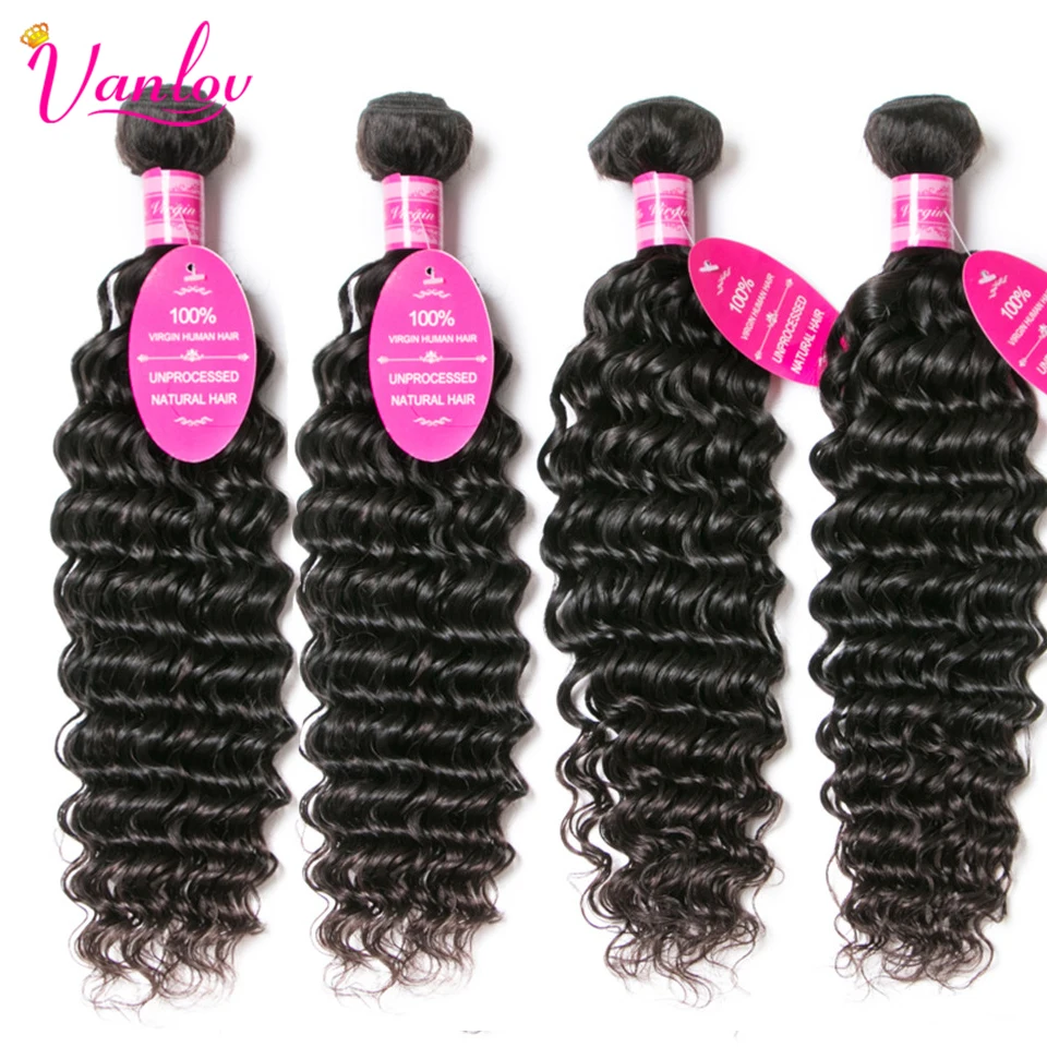 Vanlov Deep Wave Brazilian Hair Weave Bundles Human Hair Bundles Natural Color Jet Black Remy Hair Extensions 134 PcsLot (2)