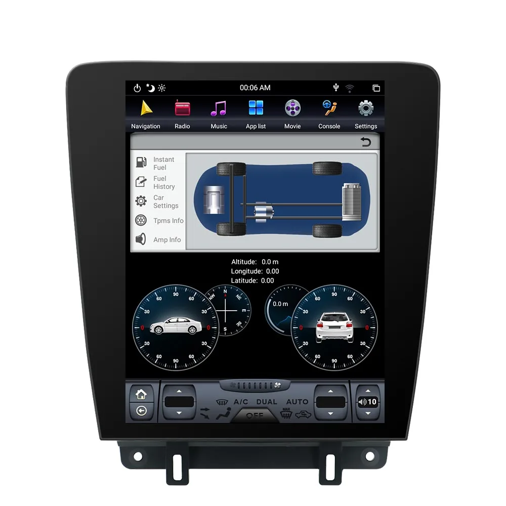 4G 64G PX6 Android 9.0 Car Radio Tesla Vertical Screen for Ford Mustang 2010- Audio Player In-dash Carplay GPS Navigation