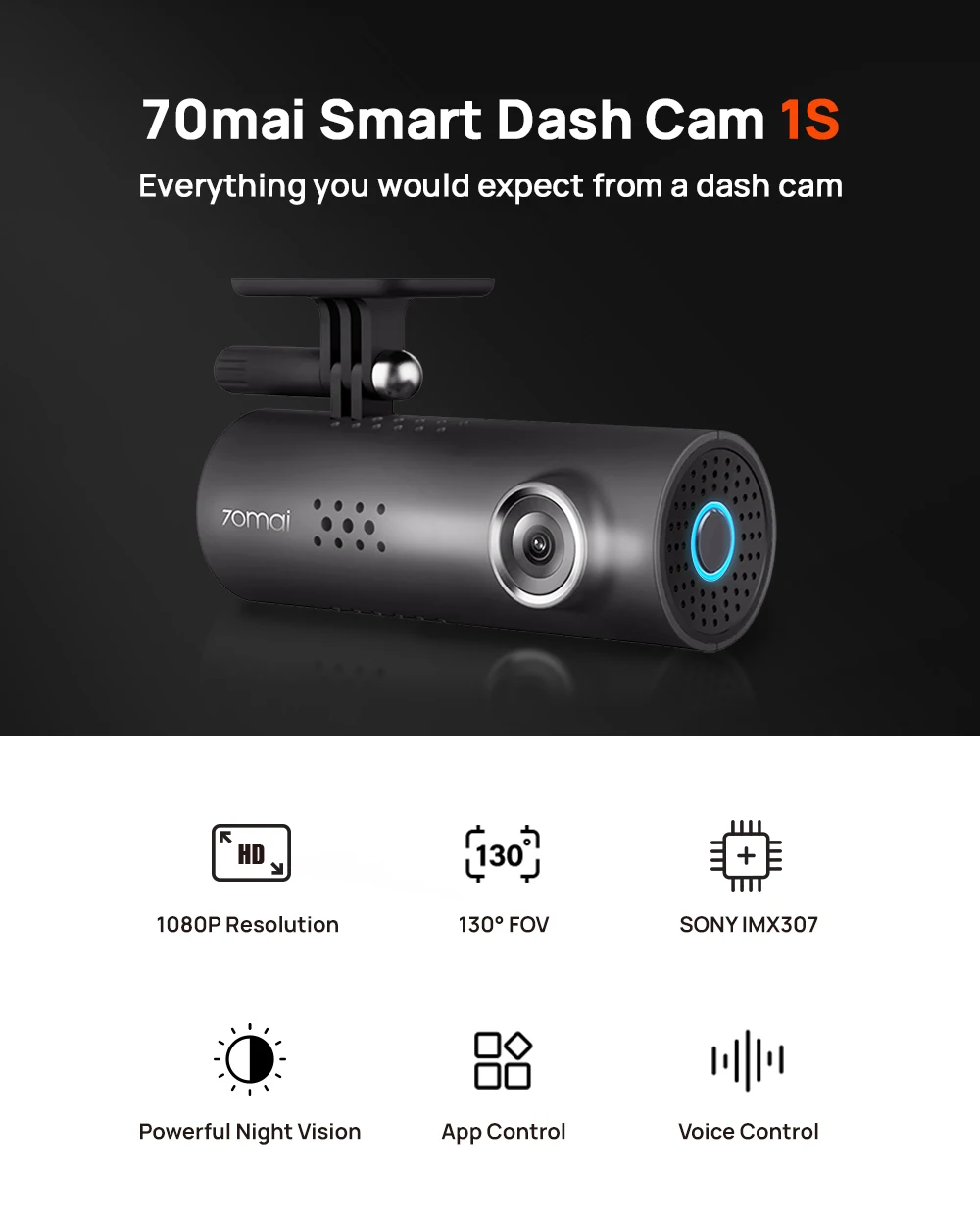 70mai Smart Dash Cam 1S 1080P Superior Night Vision