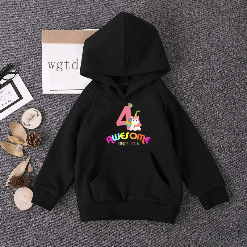 Hoodies 14 Kawaii/новая одежда для малышей с изображением единорога; толстовка для мальчиков и девочек; повседневные толстовки с единорогом и цифрами в стиле Харадзюку; Детские Зимние Топы - Цвет: Hoodies 14