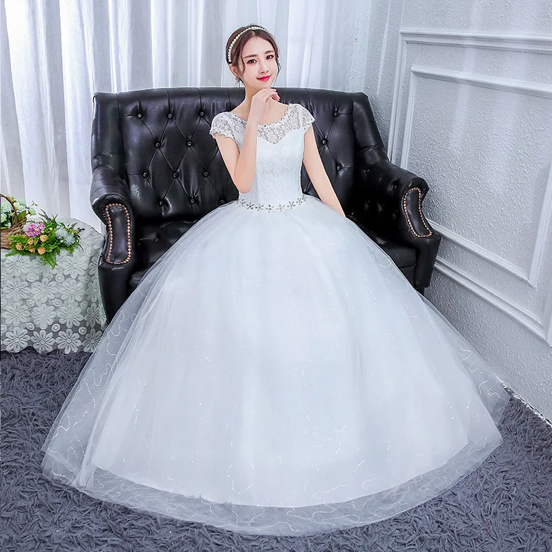 

2019 Time-limited Halter Full The New Qi To Show Thin Shoulder A Word Bride Wedding Dress Korean Big Yards Lace Dresses Add Fat