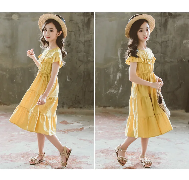 Mother And Daughter Clothes Big Girl Cotton Dresses Summer Long Teenager Princess Dress For Girls Yellow Kids Clothing Fashion (15)