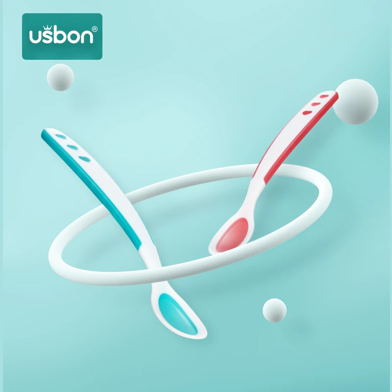 

Usbon 2Pcs /lot Learning Dishes Temperature Sensing Spoon for Baby Safety Flatware Silicone Feeding Spoon Dishes Tableware