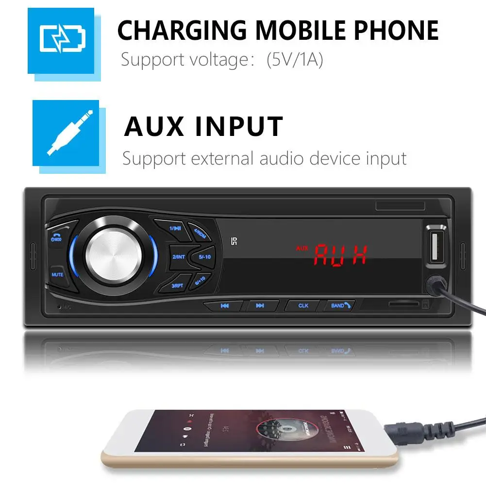 Aux com Controle Carro Player Multimídia Bluetooth Autoradio Estéreo Rádio fm Aux Entrada Receptor sd Usb Remoto 12v 1 Din Mp3 24 12v 1 din carro mp3 player multimídia