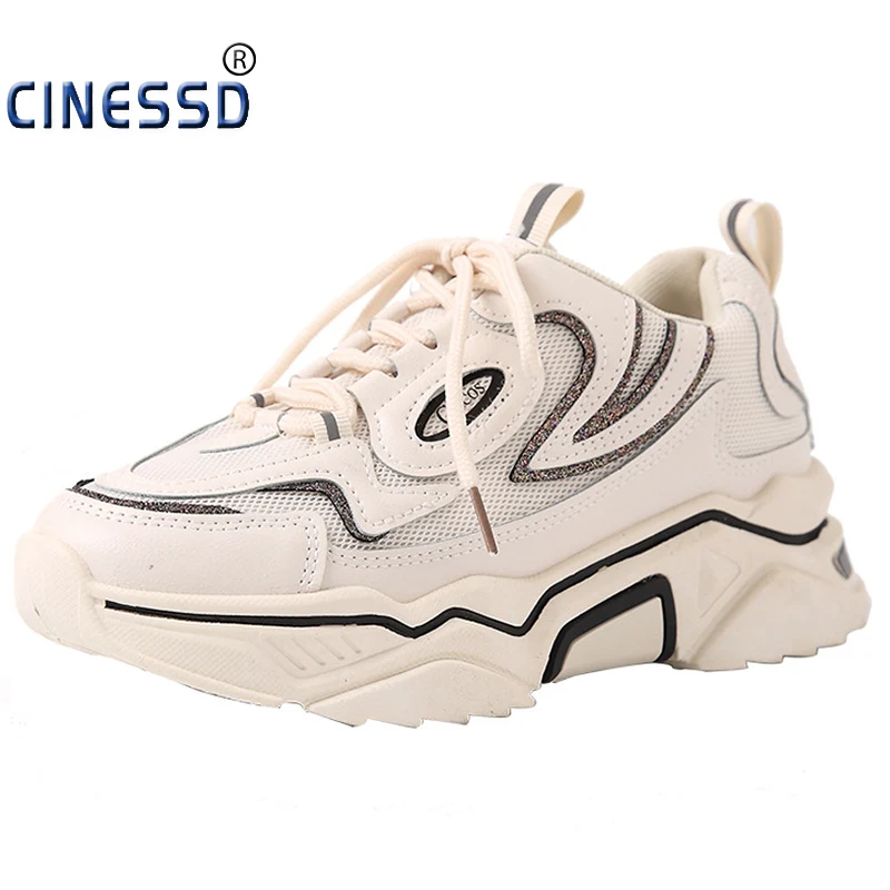 

CINESSD 2019 New White Mesh Women Sneakers Fashion Thick Bottom Womens Platform Dad Sneakers Casual Shoes Zapatos De Mujer