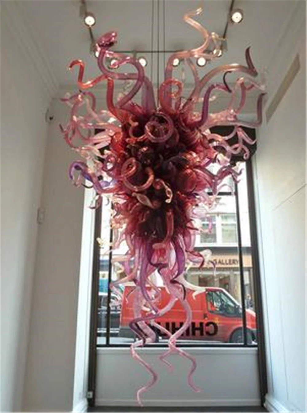 Lámpara colgante de cristal de Murano, iluminación rosa de techo alto europeo diseño Superior|Candelabros| - AliExpress