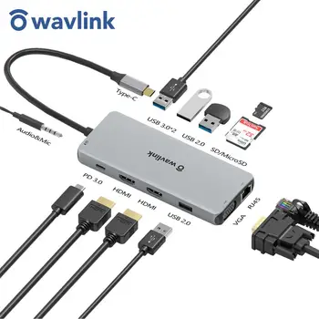 Wavlink USB-C MST Triple Display Docking Station Dual 4K HDMI CompatibleVGA Video Ports 87W Power Delivery For PC Laptop 1