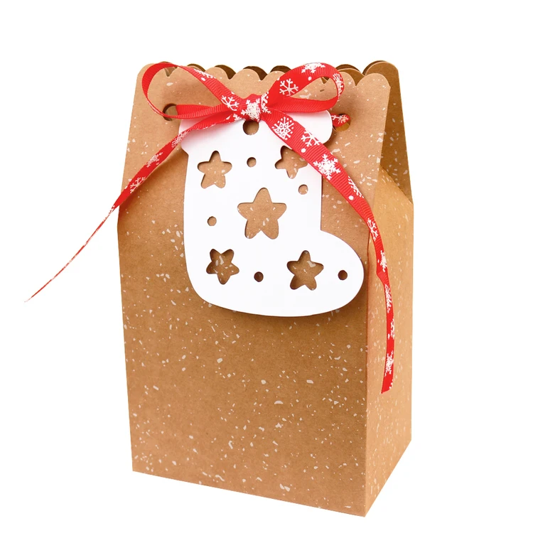 2 шт рождественские подарочные коробки крафт-бумажный пакет с лента из снежинок Новогодняя коробка для конфет с подарочным ярлыком рождественские вечерние подарочные пакеты