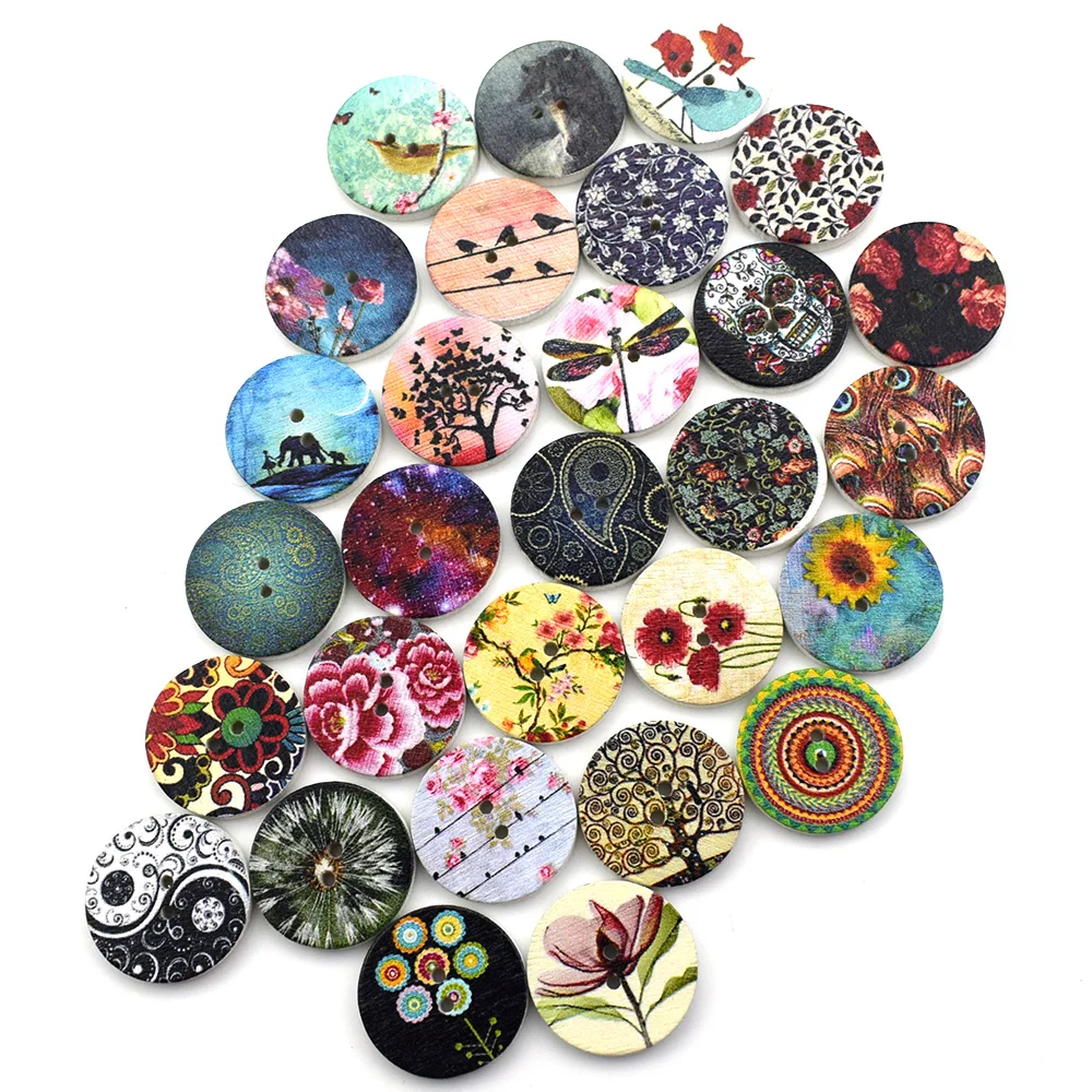 20MM Retro Theme Round Printing Wood Buttons Sewing Cloth Scrapbooking Crafts Home Card Making Accessories Making Decor