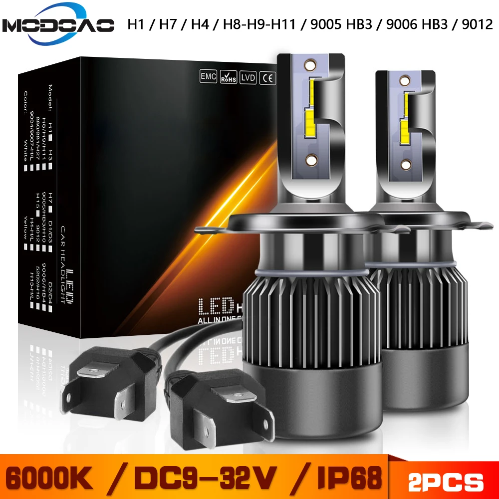2PCS Auto Car Headloght H7 CSP Fog Light Bulb H1 H4-H/L H8 H9 H11 9005/HB3 9006/HB4 100W 10000LM 6000K 12V LED Headlight | Автомобили и