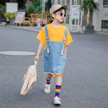 

Girls 2020 new summer suits fashionable big children's clothing children's short-sleeved strap skirt two-piece suit