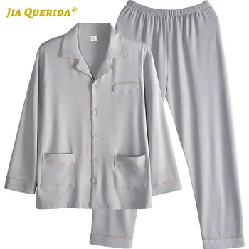 

Turn Down Collar Long Sleeve Long Pants Sleepwear Fashion Style Casual Style Spring Autumn 100% Cotton Gray Pajamas Set Pj Set