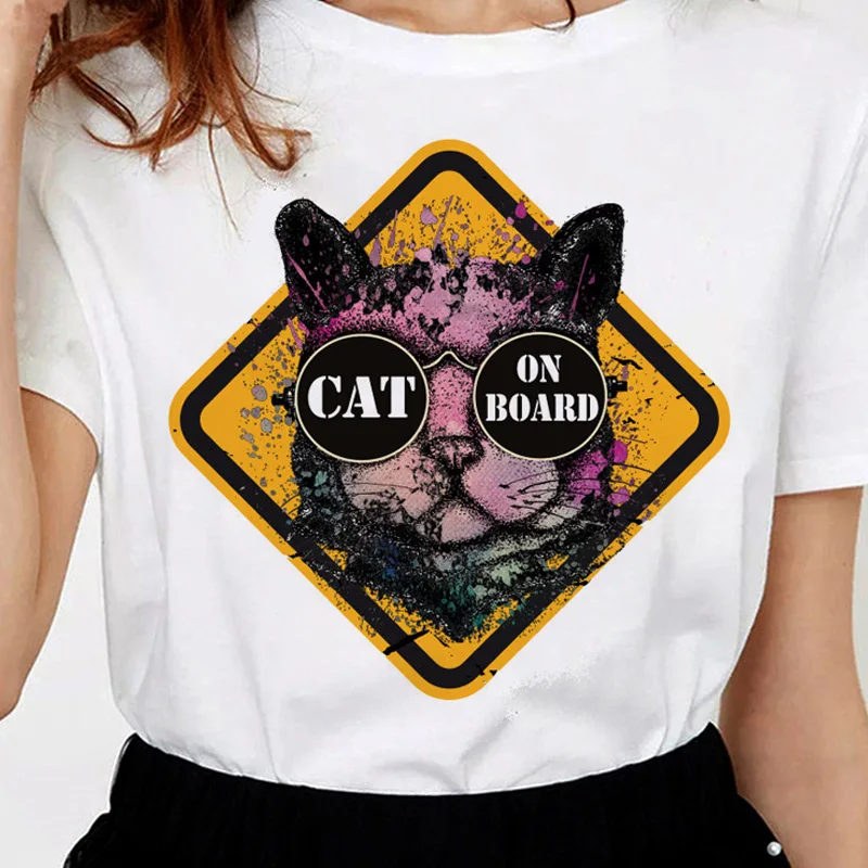 Футболка с мультяшным котом Женская забавная футболка kawaii ulzzang Женский