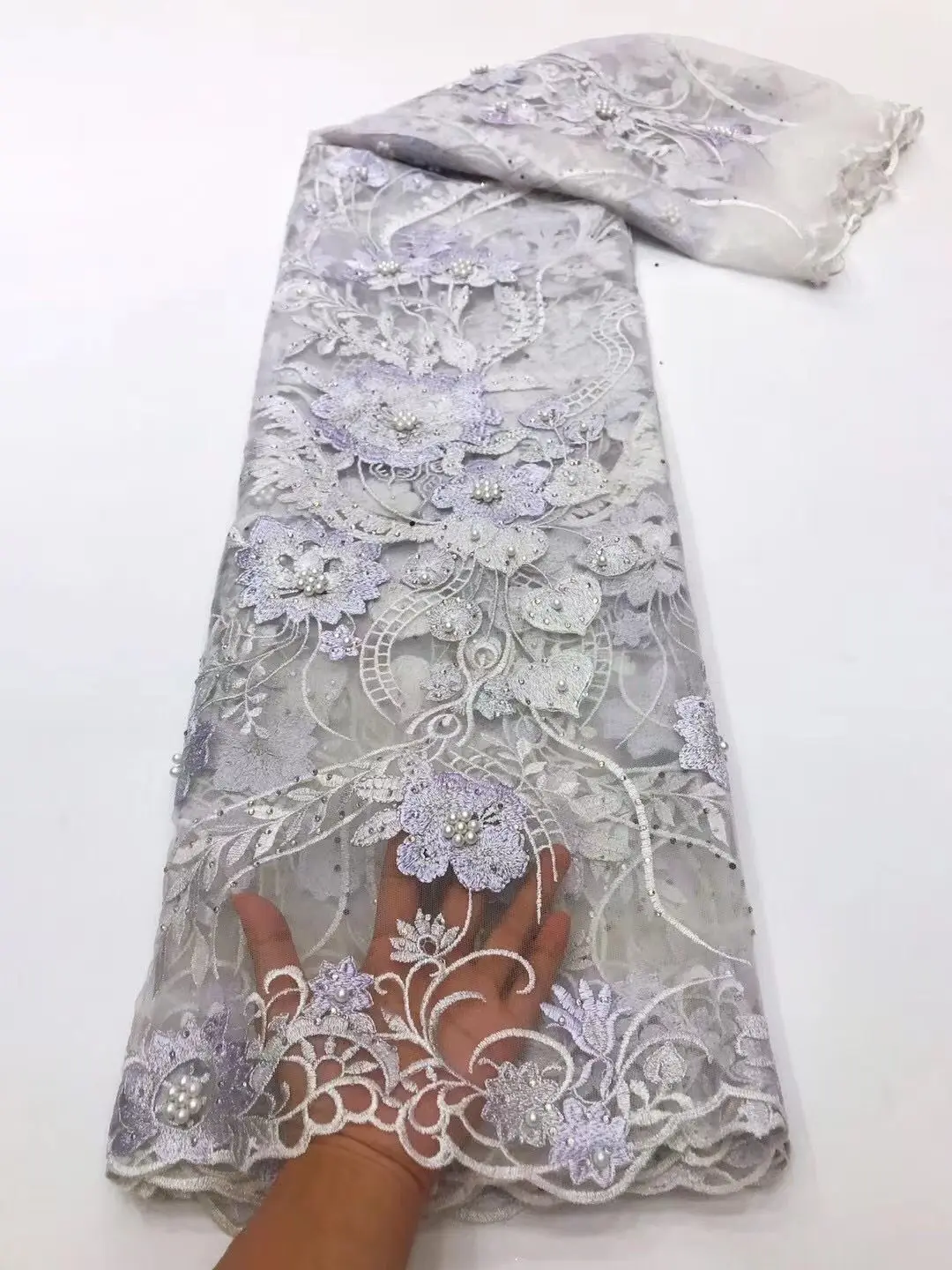 2022 New Style French Net Lace Fabric 3D Flower&ampBeads African Tulle Mesh Nigerian Fabrics For Dress YYZ015 | Дом и сад