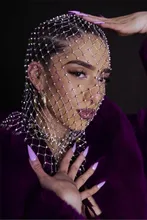 

Black White Headband Headpiece Head Scarf Bridal Crystal Beaded Birdcage Net Mask Hair Accessorie Charming Wedding Fascinator