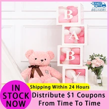 Caja transparente de 4 piezas para Baby Shower, conjunto de globos transparentes, regalos, caja de letras para Baby Shower, suministros para fiesta de cumpleaños