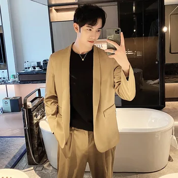 

Autumn Korean Stand Collar Suit Jacket Men's Two-piece Set Loose Street Wear Hip-hop Casual Men Suits Terno Costume Homme