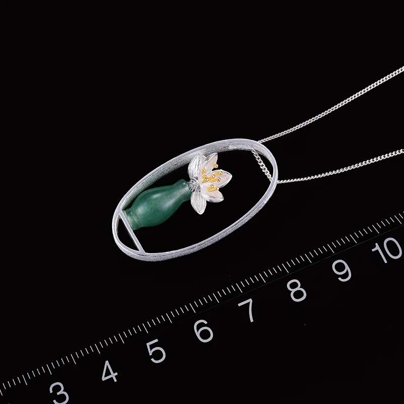 Lotus Fun Real 925 Sterling Silver Natural Aventurine Handmade Fine Jewelry Lotus Whispers Vase Pendant without Necklace Women
