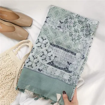 

шарф женский 2020 luxury print hijab scarf women Ja'pan style long FRESH vintage print tassels scarf cape Muslim Hijab Sjaal