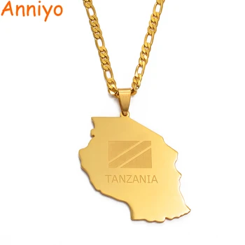 

Anniyo TANZANIA Map Pendant Necklace for Women Men Gold Color Jewelry African Tanzanians Jewellery Chain Necklaces #003021