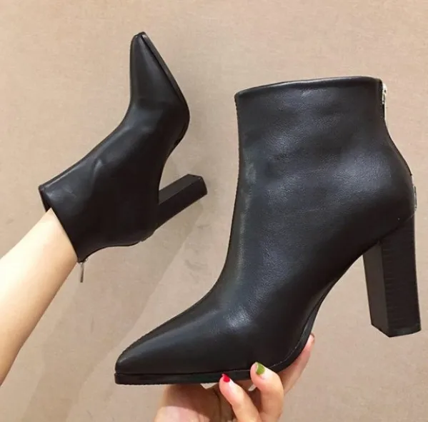 

Pointy Boot Bootee Woman 2019 Women's Rubber Boots Shoes Chunky Heel Low Heels booties Leather Booties Zipper Luxury Designer