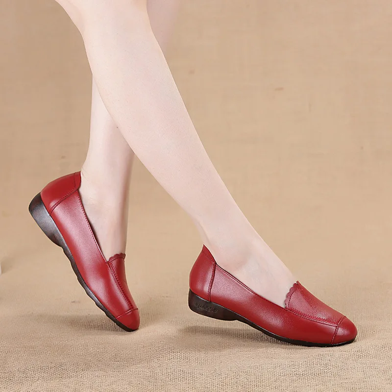 

2019 Spring New Style Genuine Leather WOMEN'S Casual Shoes Korean-style Flat Mom Shoes Shallow Mouth Single Shoes Women's