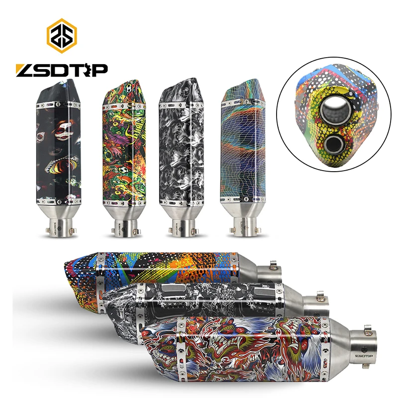 ZSDTRP Universal 51mm Colorful Motorcycle Muffler Exhaust Pipe For SUZUKI YAMAHA KAWASAKI HONDA used at 250cc to 750cc | Автомобили и