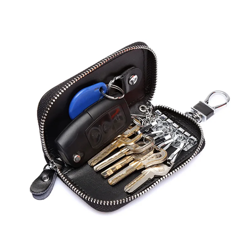 

Genuine Leather Key Chain Holder Men Zipper Key Holder Multi Car Key Bag Key Wallet Housekeeper Key Case Mini Card Bag Unisex