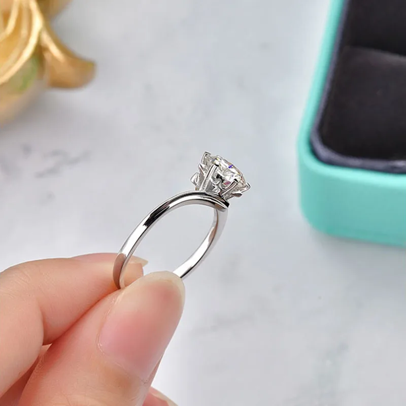 14 к кольцо из белого золота 1ct 2ct 3ct круглая блестящая огранка обручальные кольца обручальное кольцо для женщин