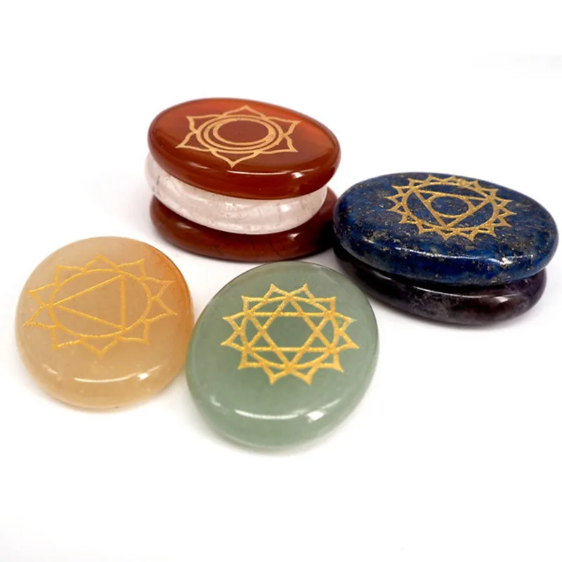 Chakra Stones-Reiki Healing Crystal With Engraved Chakra Symbols Chakra Stones-Reiki Healing Crystal With Engraved Chakra Symbols