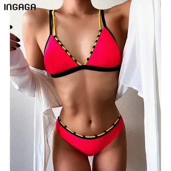 

INGAGA Sexy Bikinis Swimsuits Push Up Swimwear Women Strap Bathing Suits V-neck Biquini 2020 New Bikini Set Summer Beachwear