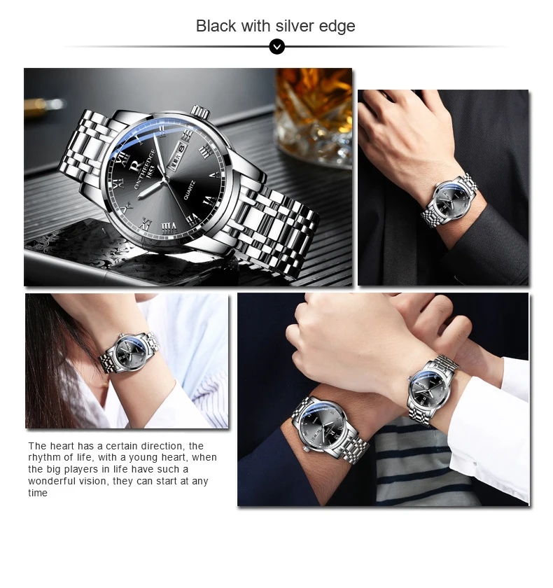 Ruizhiyuan Band Steel Watch Men's and Women's Genuine Quartz Watch Three-pin Business Non-Mechanical Watch