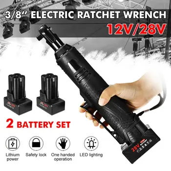 

28V/12V Electric Wrench Angle Drill Screwdriver 3/8'' Cordless Ratchet Wrench Scaffolding With 2 Lithium-Ion Battery+Charger