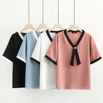 

2020 New Fashion Brand Oversize Plus Size Shirt Casual V-neck Short Solid