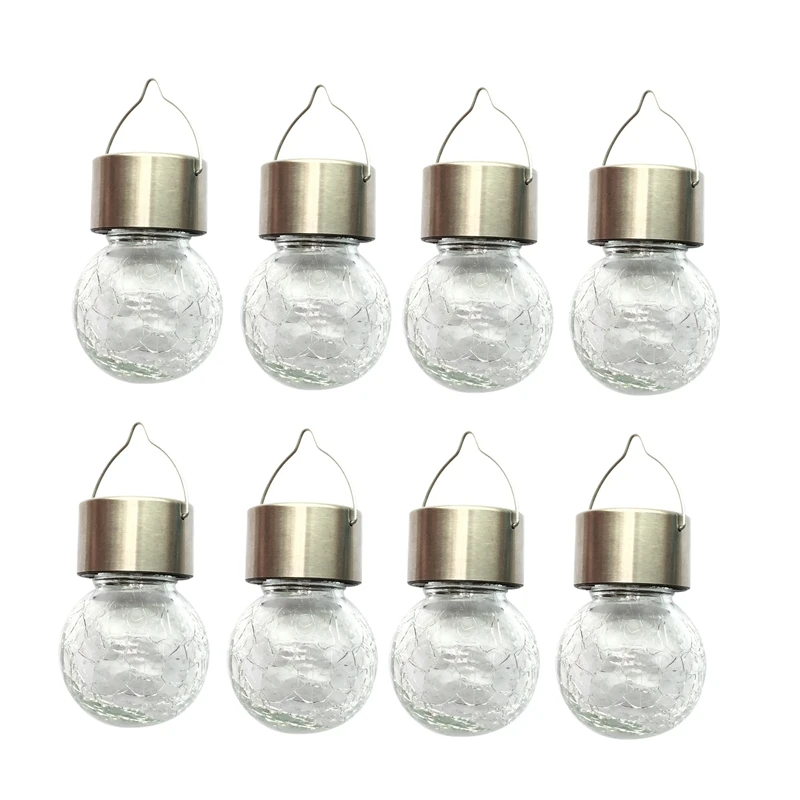 

8PCS Hanging Solar Powered Lamps with 7 Color Auto-Changing Waterproof Outdoor Cracked Glass Ball Lights Best for Christmas Deco