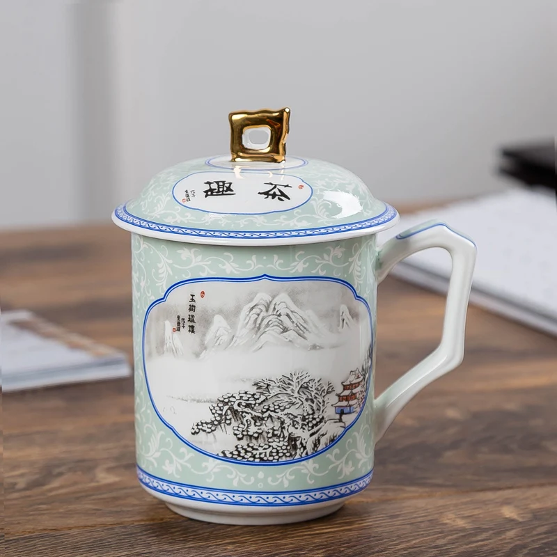 Jingdezhen кофейная кружка 500 мл эмаль костяного фарфора чайные кружки с крышкой набор чашка для кофе мастер чашки для воды керамическая посуда для чая Рождественский подарок - Цвет: D Style