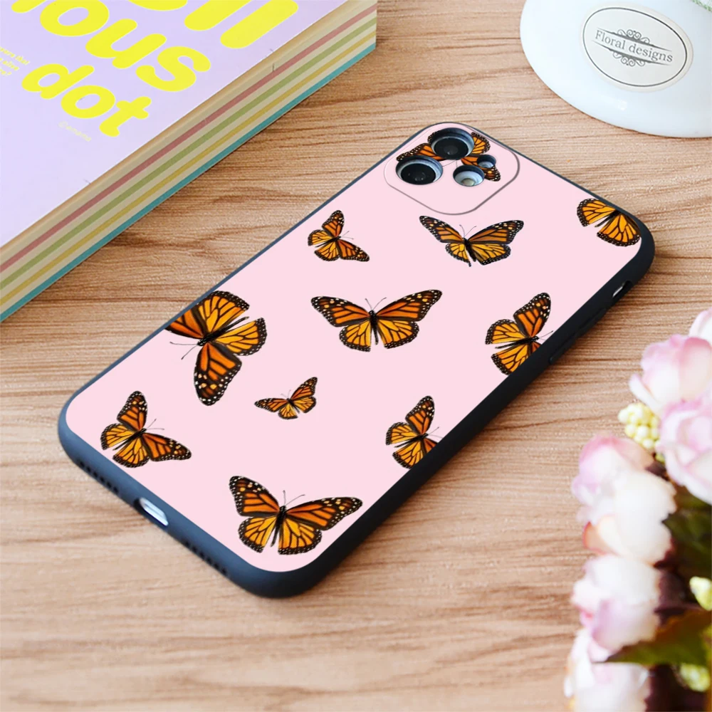 

For iPhone Pink Butterfly Print Soft Matt Apple iPhone Case For 6 7 8 11 12 Plus Pro X XR XS MAX SE 2020