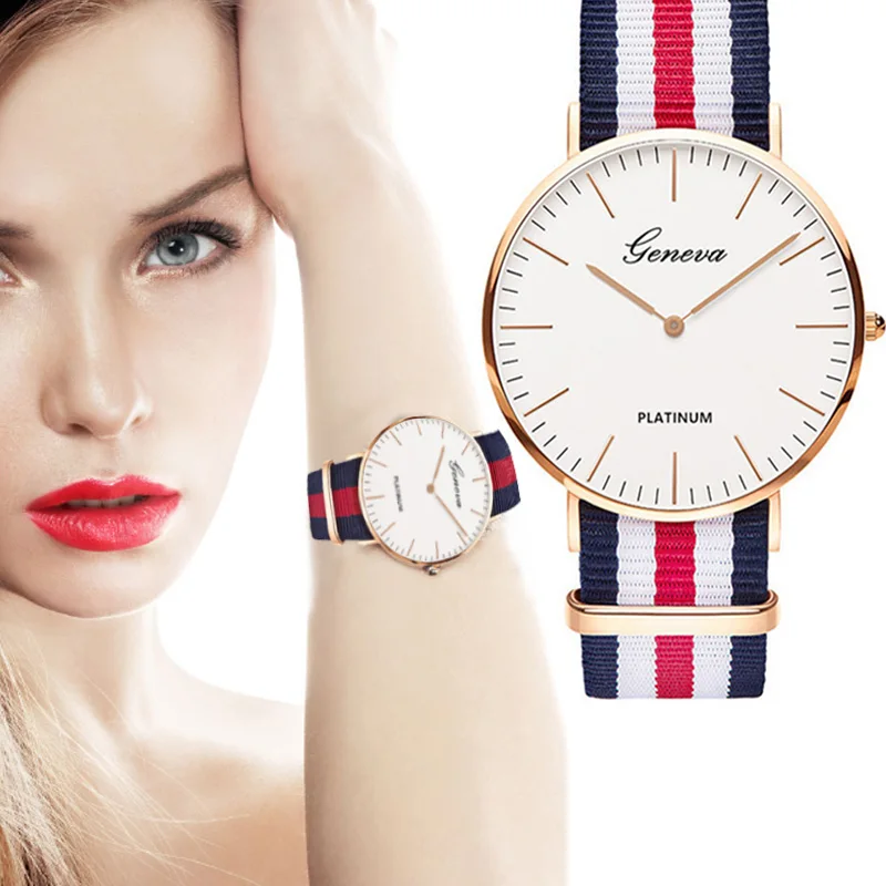 

Fashion Canvas Strap Women Quartz Watch Luxury Men Nylon Buckle Watches Creative Geneva Dial Couple Sports Wristwatch relogio