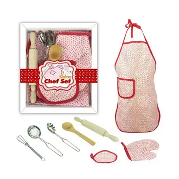 

8Pcs New Kids Apron Mitt Rolling Pin Spoon Whisk Pretend Play Kitchen Baking Interactive Tool Toy Set