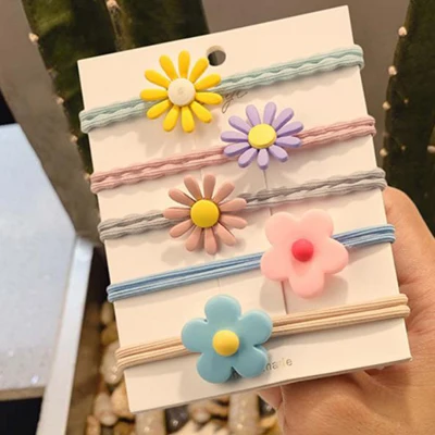 5pcs 3daisy rubber 2 2 шт./компл. с цветочным принтом повязка на голову, Заколки для волос Головные уборы комплект Дейзи волос резинка заколки для девочек Для женщин аксессуары для волос - Цвет: 5pcs 3daisy rubber 2