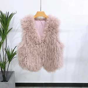 light pink Женский Тренч кремового цвета Модный SJ1043 Короткий стильный жилет из овечьей шерсти - Цвет: light pink