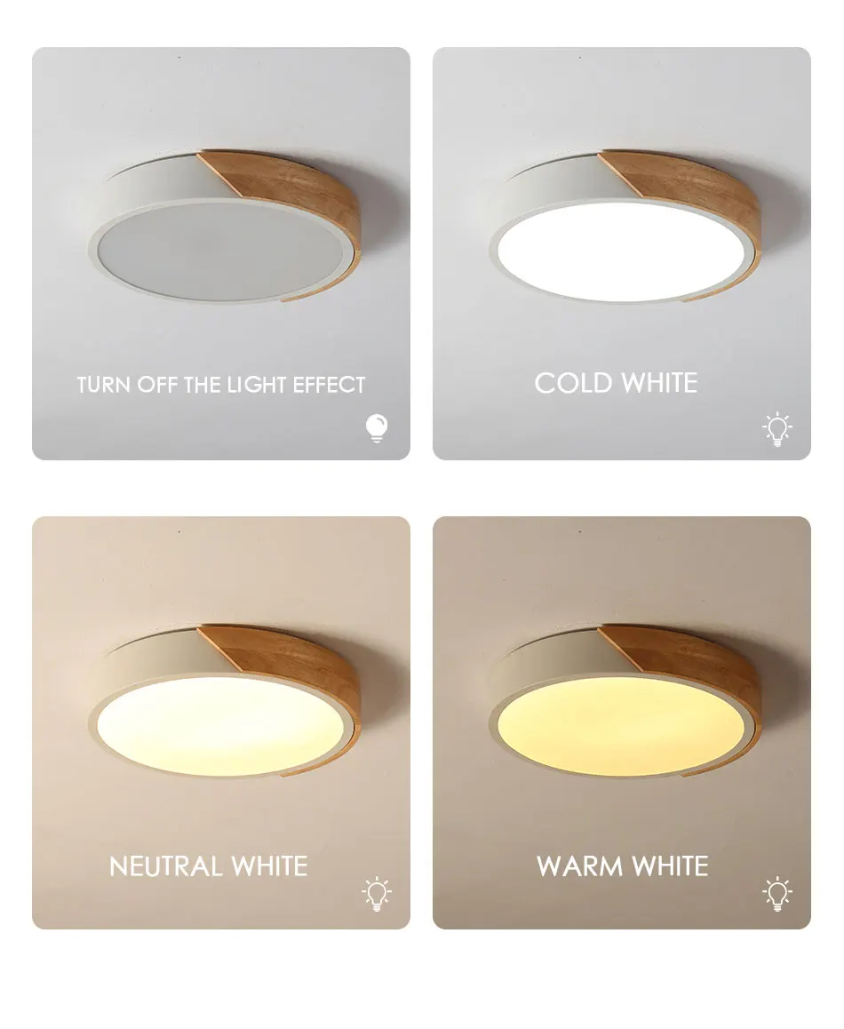 LED Ceiling Light Modern Nordic colorful Round Lamp Wooden Home Living Room Bedroom  Surface Mounted Lighting Fixture Remote