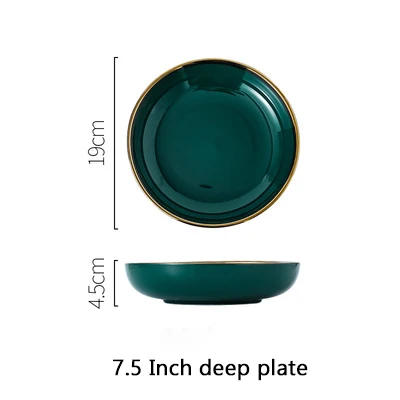 Зеленая керамическая золотая инкрустационная тарелка для стейка, тарелка для еды в скандинавском стиле, посуда, миска для десерта, блюдо, обеденное блюдо, набор посуды - Цвет: E.7.5 Inch plate