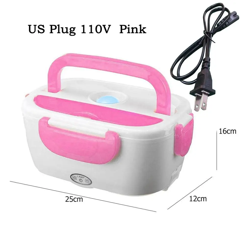 US 110V Pink VKTECH 12 В/110 В портативный Электрический нагревательный Ланч-бокс для дома, Автомобильный Подогреватель пищи, подогреватель риса, сохраняющий тепло, подогреватель пищи, контейнер для офиса - Цвет: US 110V Pink