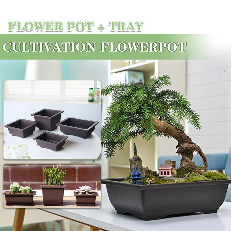 Flower Pot Balcony Square Rectangle Basin Bonsai Plant Planter Bowl Nursery Tray
