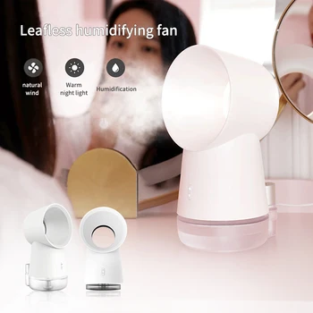 

Mini USB Fan Cool Air Hand Held Travel Cooler Bladeless Humidification Night Light Spray Fans Power By Office Home Mini Fan